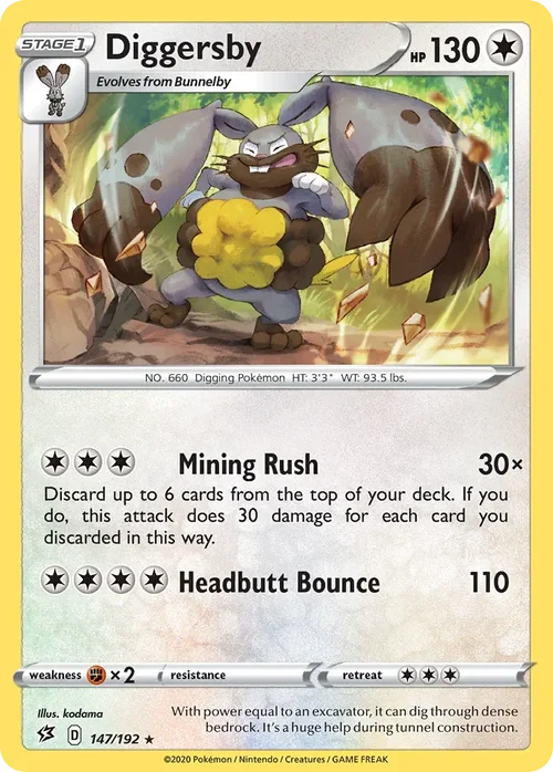 Diggersby 147 Pokemon card from Rebel Clash set