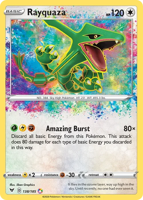 Rayquaza 138 Pokemon card from Vivid Voltage set