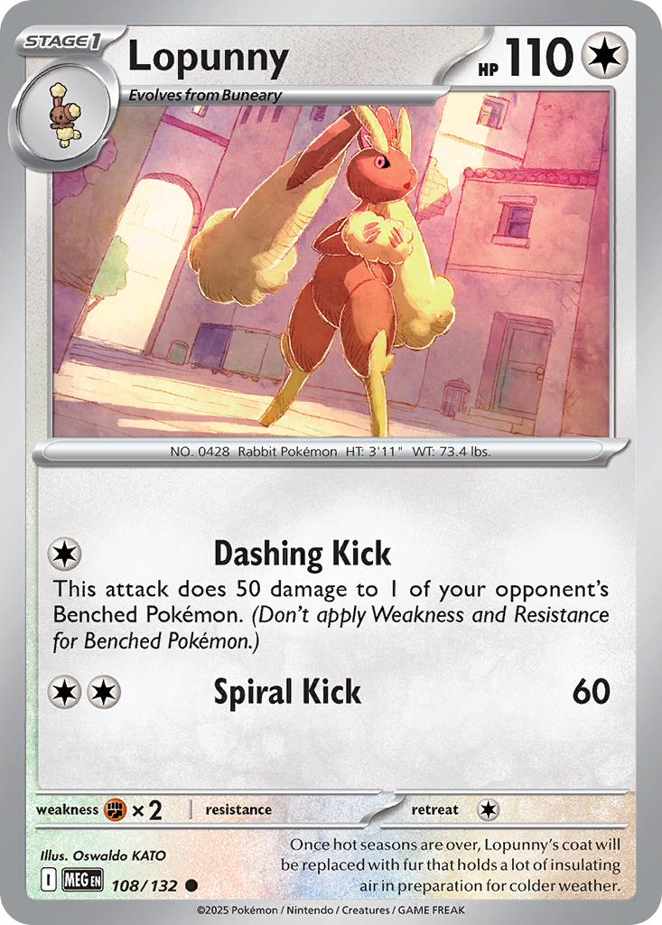 Lopunny 108 Pokemon card from Mega Evolution set