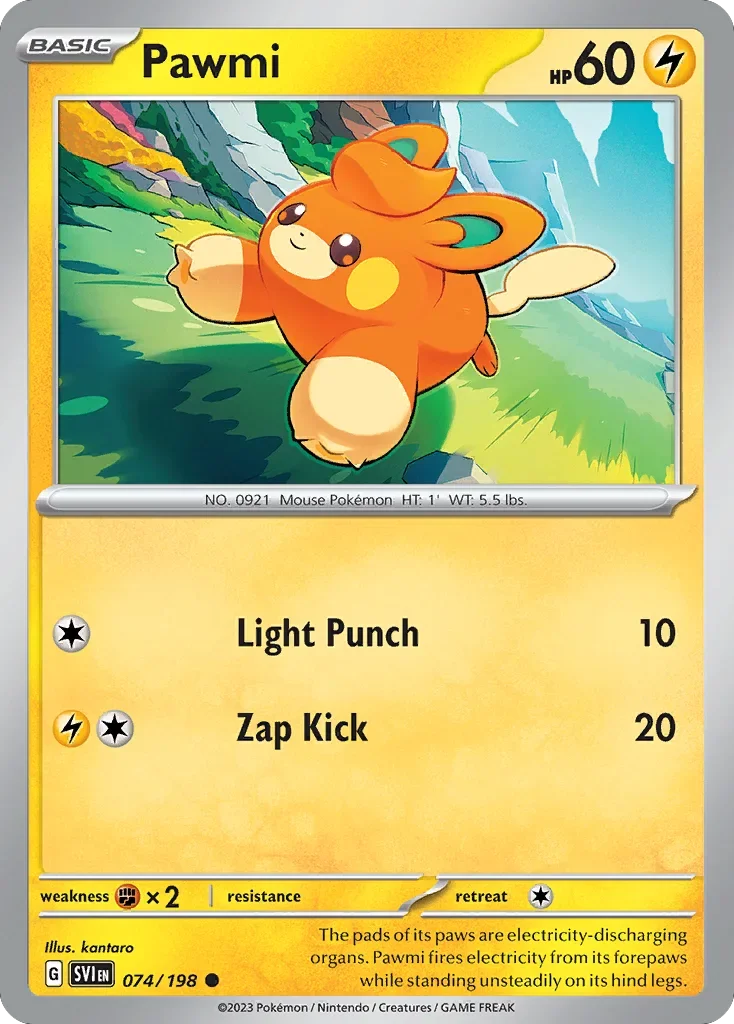 Pawmi 74 Pokemon card from Scarlet & Violet set
