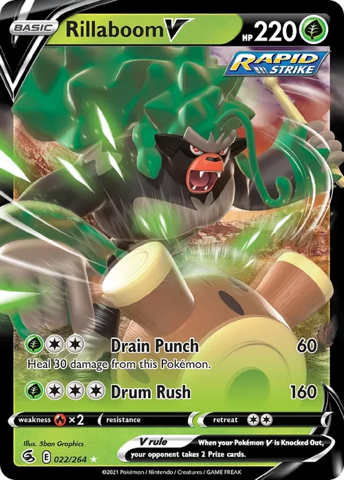 Rillaboom V 22 Pokemon card from Fusion Strike set