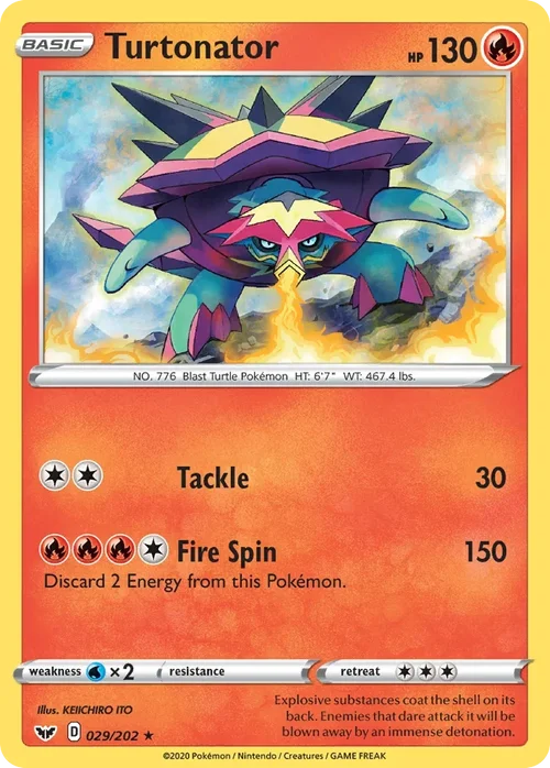 Turtonator 29 Pokemon card from Sword & Shield set