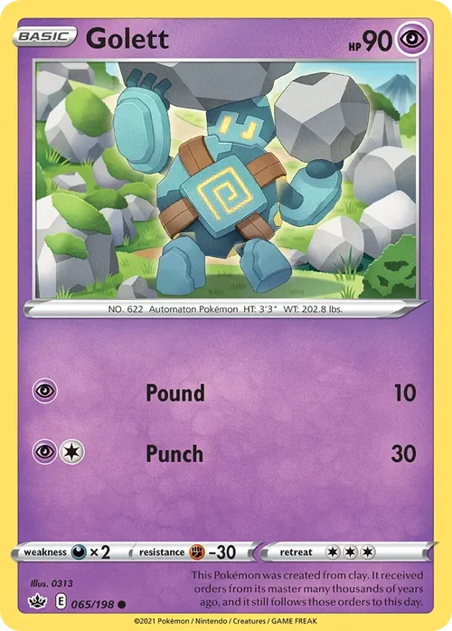 Golett 65 Pokemon card from Chilling Reign set
