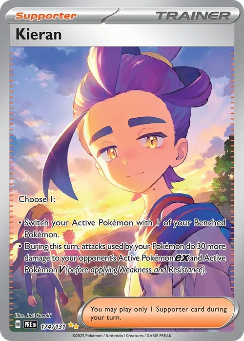 Kieran 174 Pokemon card from Prismatic Evolutions set