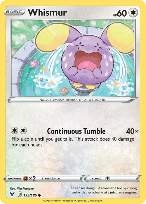 Whismur 135 Pokemon card from Vivid Voltage set