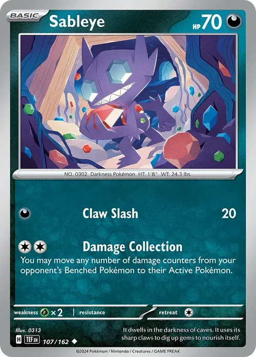 Sableye 107 Pokemon card from Temporal Forces set