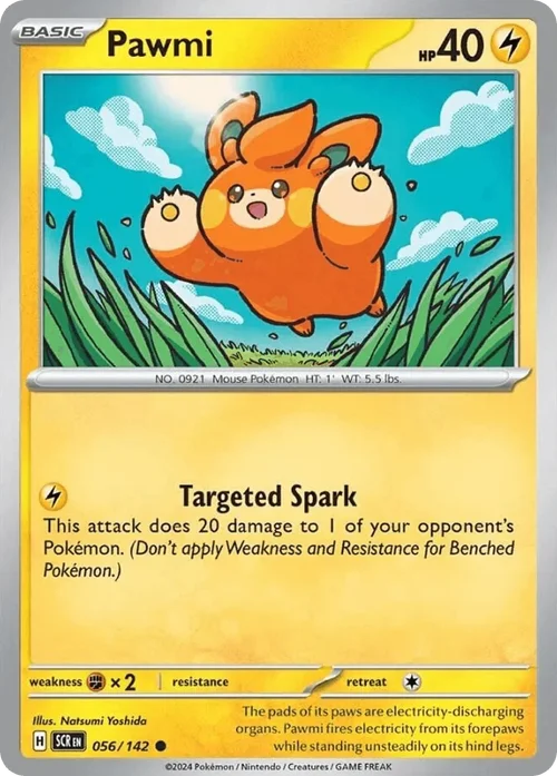Pawmi 56 Pokemon card from Stellar Crown set