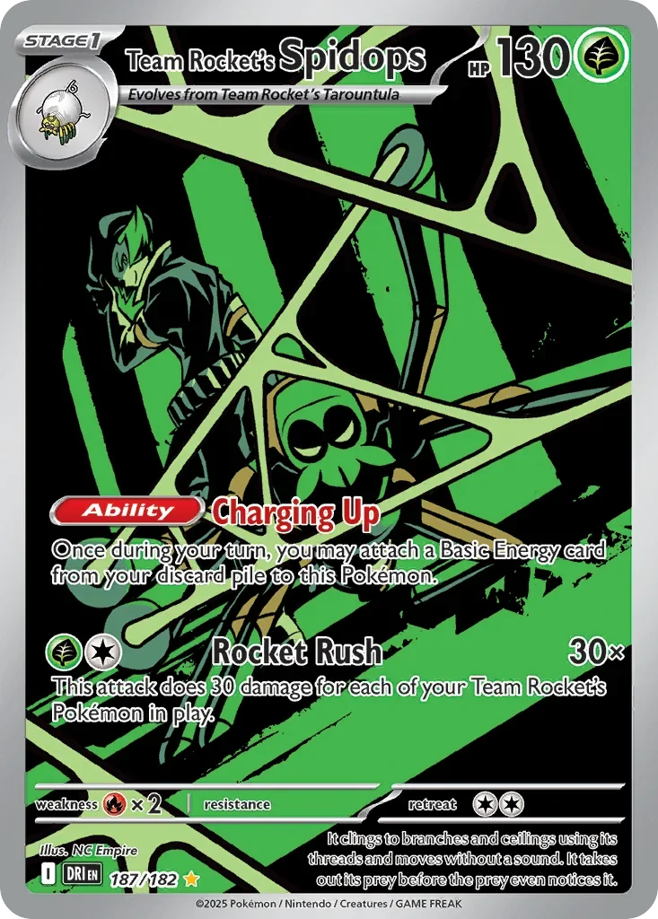 Team Rocket's Spidops 187 Pokemon card from Destined Rivals set