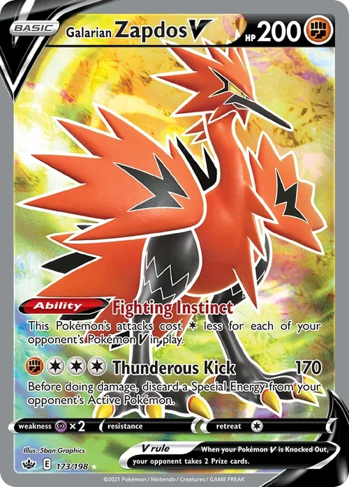 Galarian Zapdos V 173 Pokemon card from Chilling Reign set