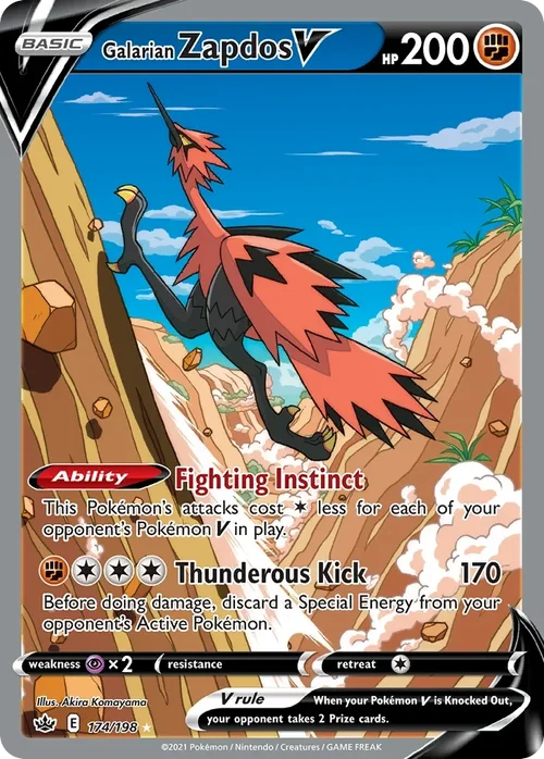 Galarian Zapdos V 174 Pokemon card from Chilling Reign set