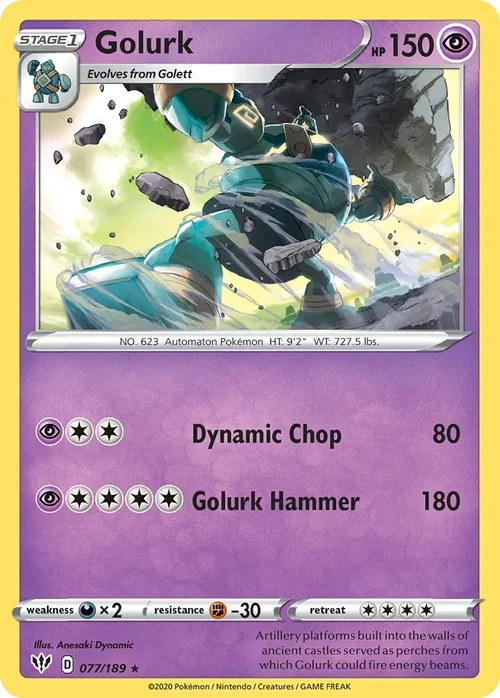Golurk 77 Pokemon card from Darkness Ablaze set