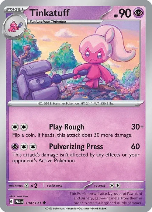 Tinkatuff 104 Pokemon card from Paldea Evolved set
