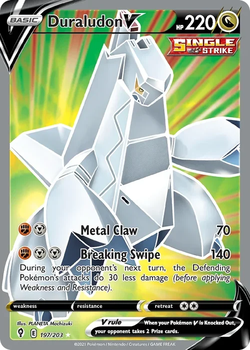 Duraludon V 197 Pokemon card from Evolving Skies set