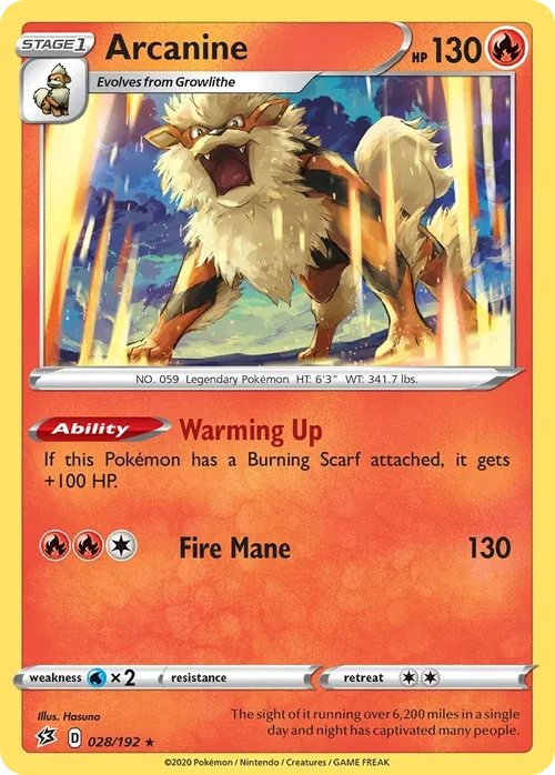 Arcanine 28 Pokemon card from Rebel Clash set