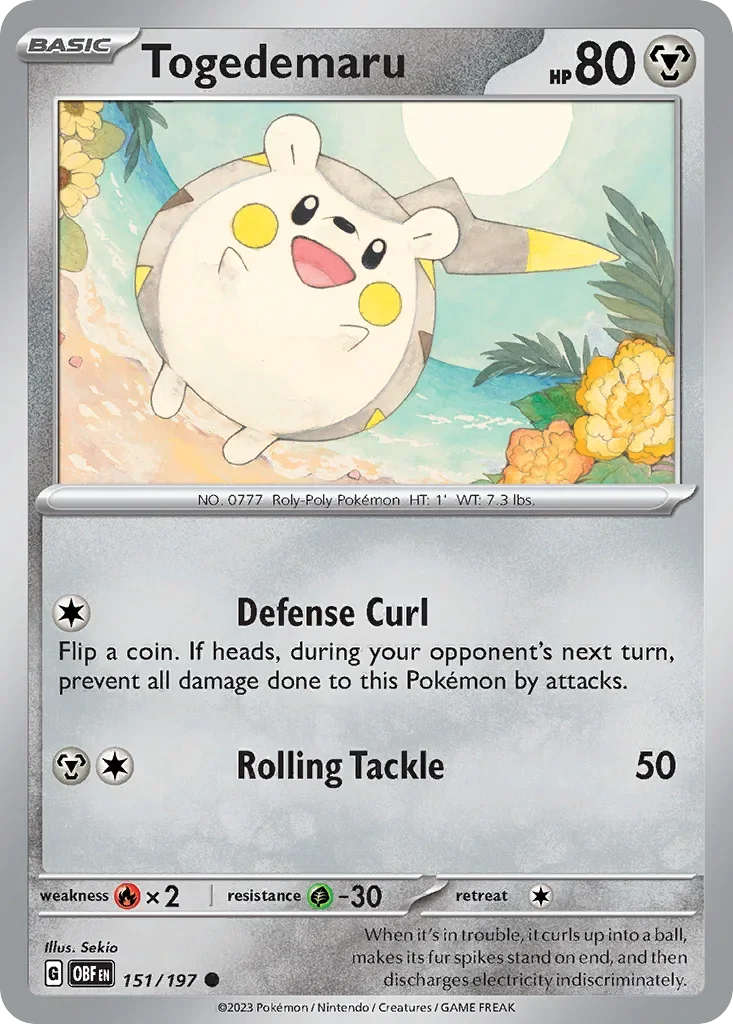 Togedemaru 151 Pokémon card from Obsidian Flames set