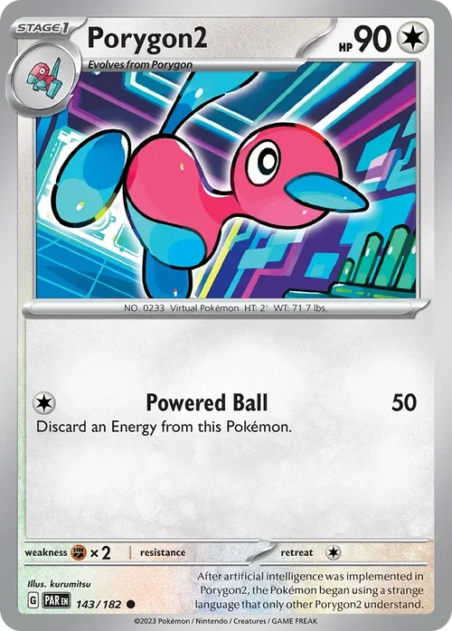 Porygon2 143 Pokemon card from Paradox Rift set