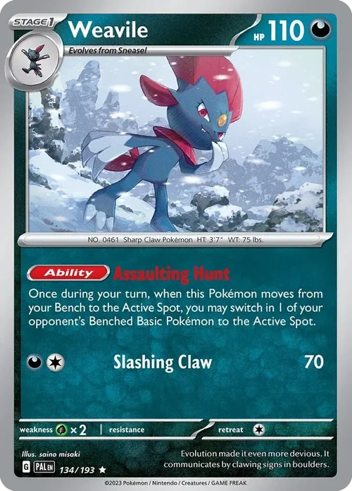 Weavile 134 Pokemon card from Paldea Evolved set