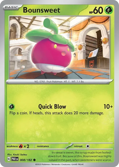 Bounsweet 8 Pokemon card from Paradox Rift set