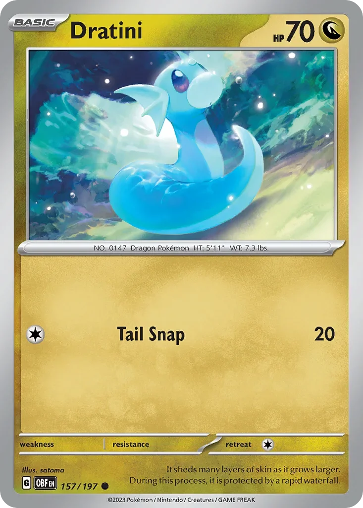 Dratini 157 Pokémon card from Obsidian Flames set
