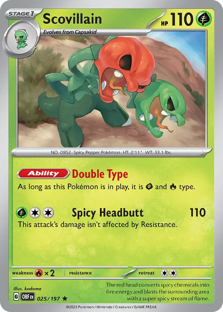 Scovillain 25 Pokémon card from Obsidian Flames set