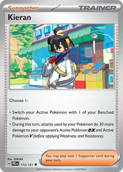 Kieran 113 Pokemon card from Prismatic Evolutions set