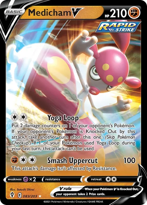 Medicham V 83 Pokemon card from Evolving Skies set