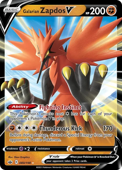 Galarian Zapdos V 80 Pokemon card from Chilling Reign set