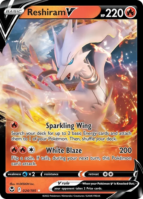 Reshiram V 24 Pokemon card from Silver Tempest set