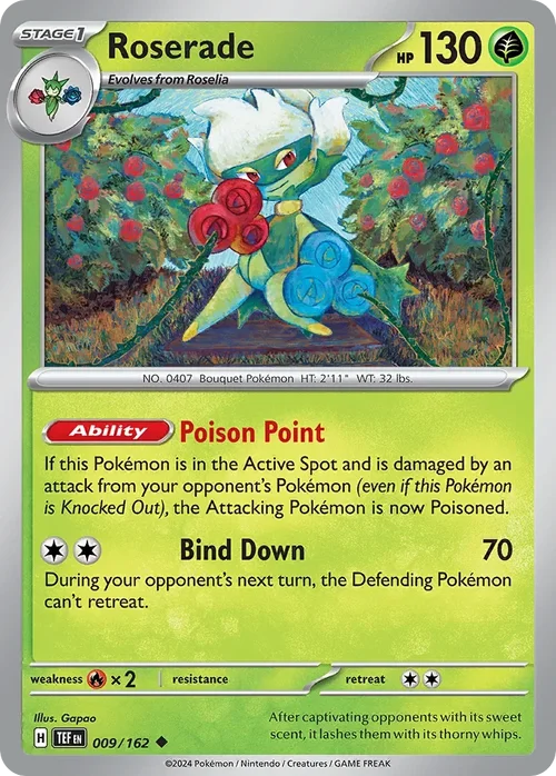 Roserade 9 Pokemon card from Temporal Forces set