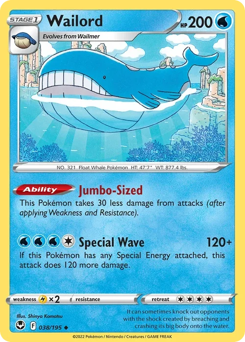 Wailord 38 Pokemon card from Silver Tempest set