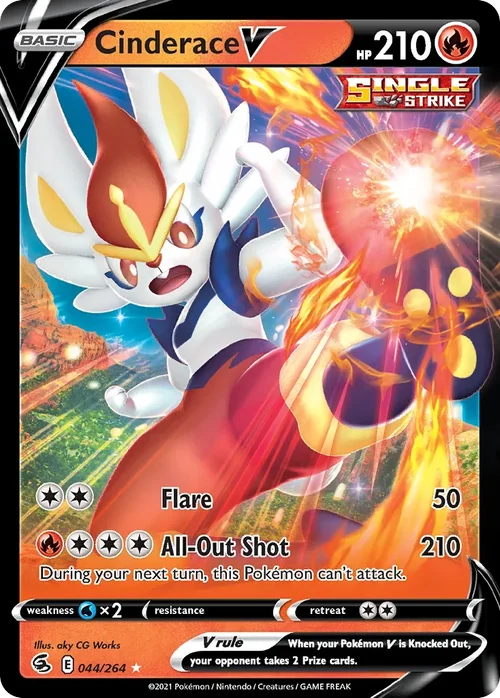 Cinderace V 44 Pokemon card from Fusion Strike set