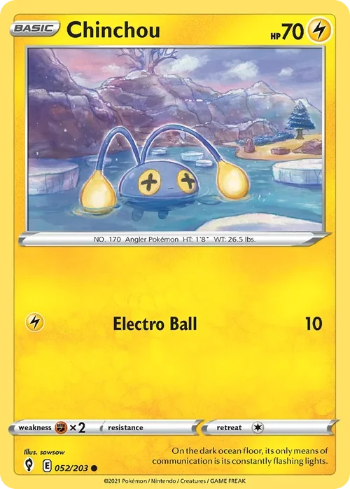 Chinchou 52 Pokemon card from Evolving Skies set
