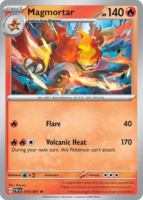 Magmortar 10 Pokemon card from Paldean Fates set