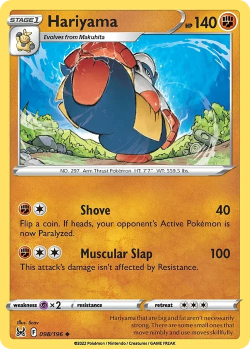 Hariyama 98 Pokemon card from Lost Origin set