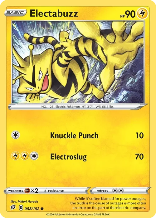 Electabuzz 58 Pokemon card from Rebel Clash set