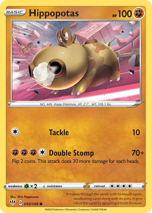 Hippopotas 93 Pokemon card from Darkness Ablaze set