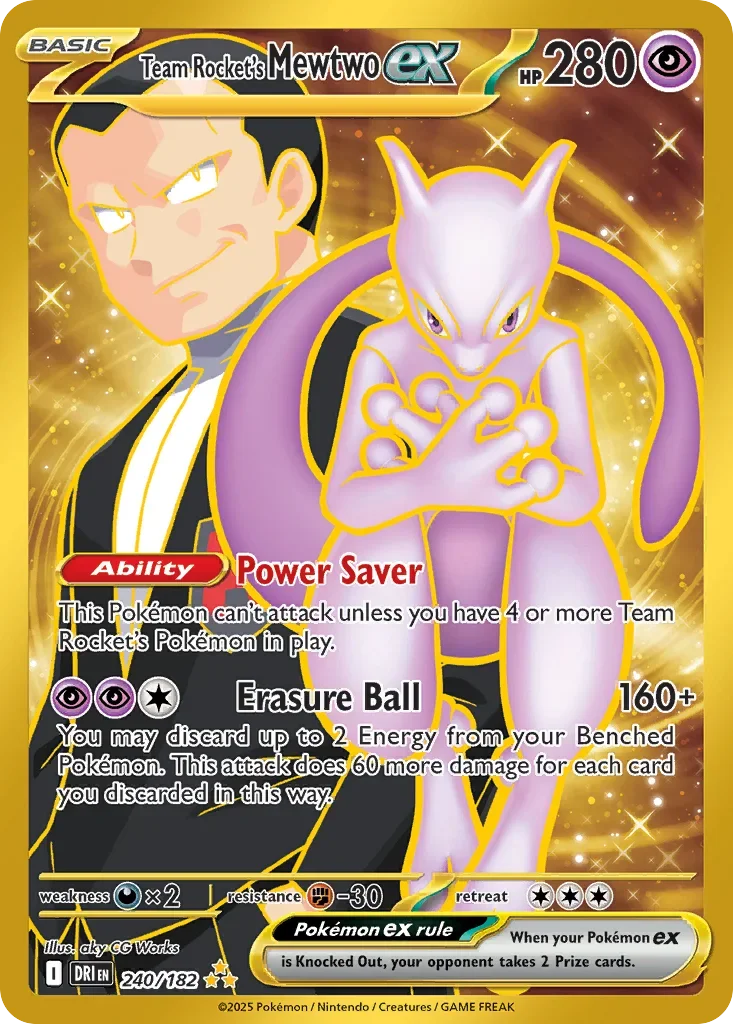 Team Rocket's Mewtwo ex 240 Pokemon card from Destined Rivals set