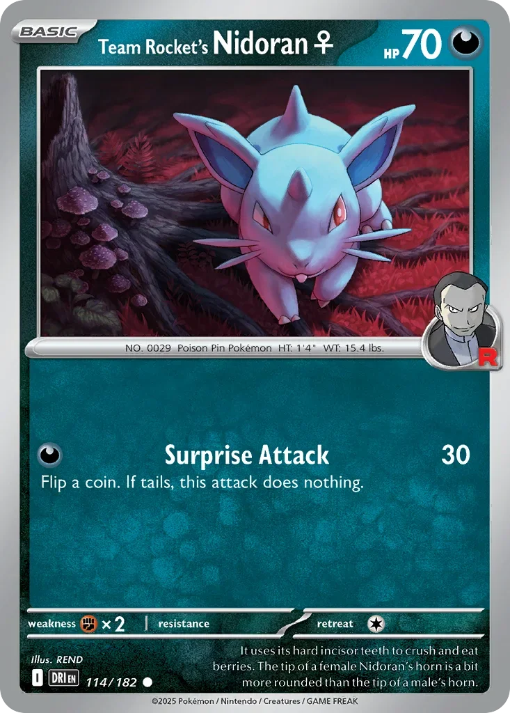 Team Rocket's Nidoran 114 Pokemon card from Destined Rivals set