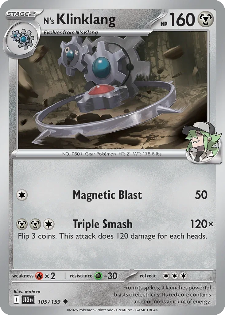 N's Klinklang 105 Pokémon card from JTG set