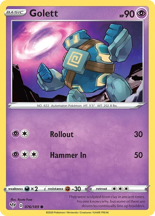 Golett 76 Pokemon card from Darkness Ablaze set
