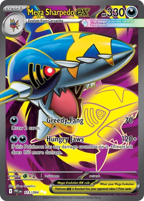 Mega Sharpedo ex 113 Pokémon card from Phantasmal Flames set