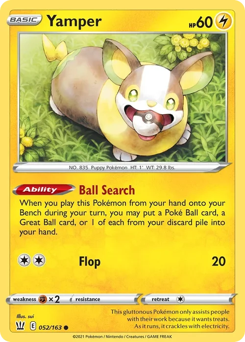 Yamper 52 Pokemon card from Battle Styles set