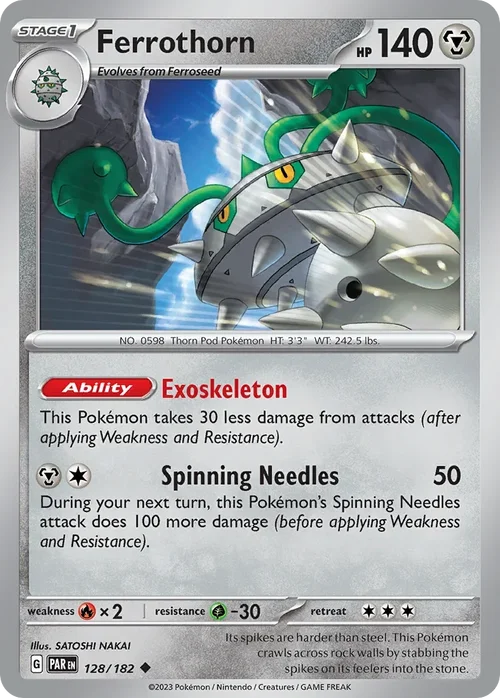Ferrothorn 128 Pokemon card from Paradox Rift set