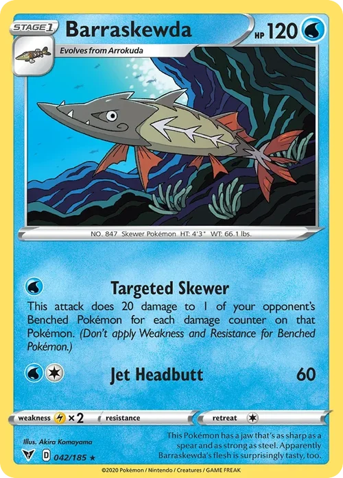 Barraskewda 42 Pokemon card from Vivid Voltage set