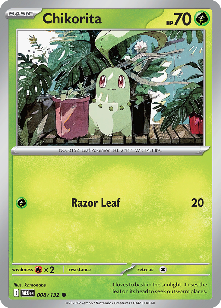 Chikorita 8 Pokemon card from Mega Evolution set