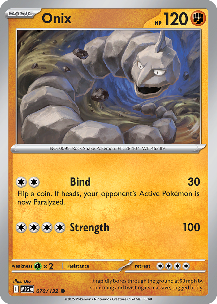 Onix 70 Pokemon card from Mega Evolution set