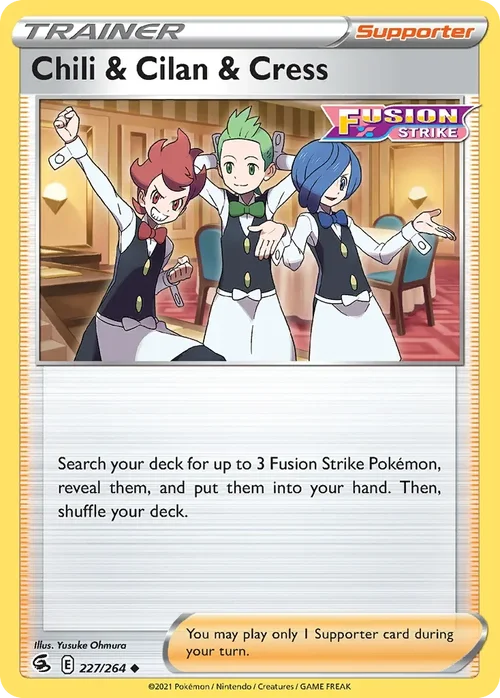 Chili & Cilan & Cress 227 Pokemon card from Fusion Strike set
