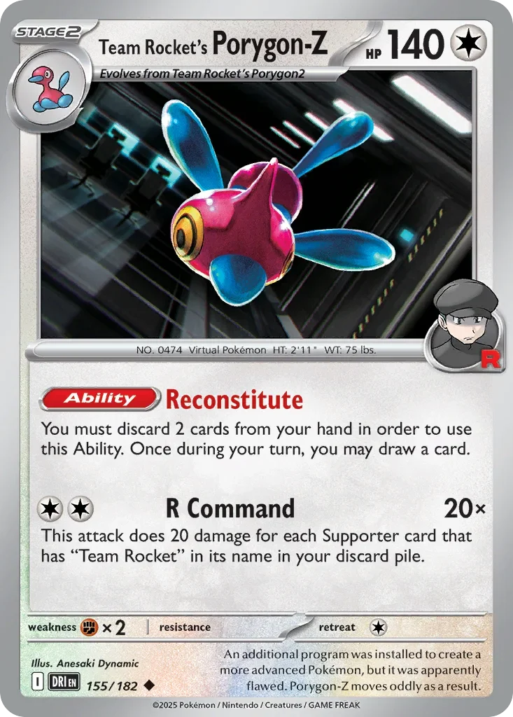 Team Rocket's Porygon-Z 155 Pokemon card from Destined Rivals set