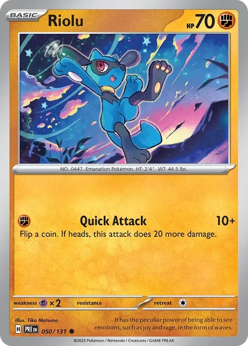 Riolu 50 Pokemon card from Prismatic Evolutions set