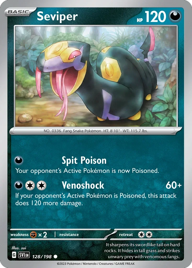 Seviper 128 Pokemon card from Scarlet & Violet set